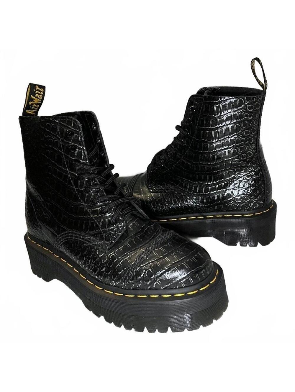 Dr. Martens Sinclair Black Croc Emboss Platform Boots Sz 8